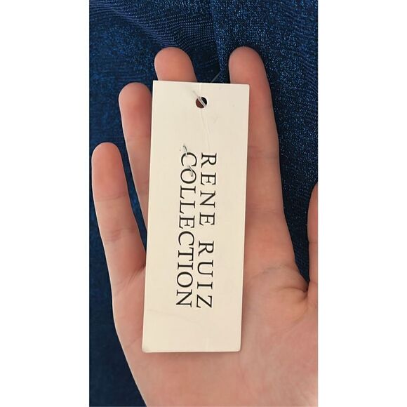 Rene Ruiz Metallic Blue Off the Shoulder Gown Size 10 - Picture 6 of 8